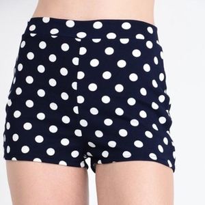 Navy High Waisted Shorts with White Polka Dots